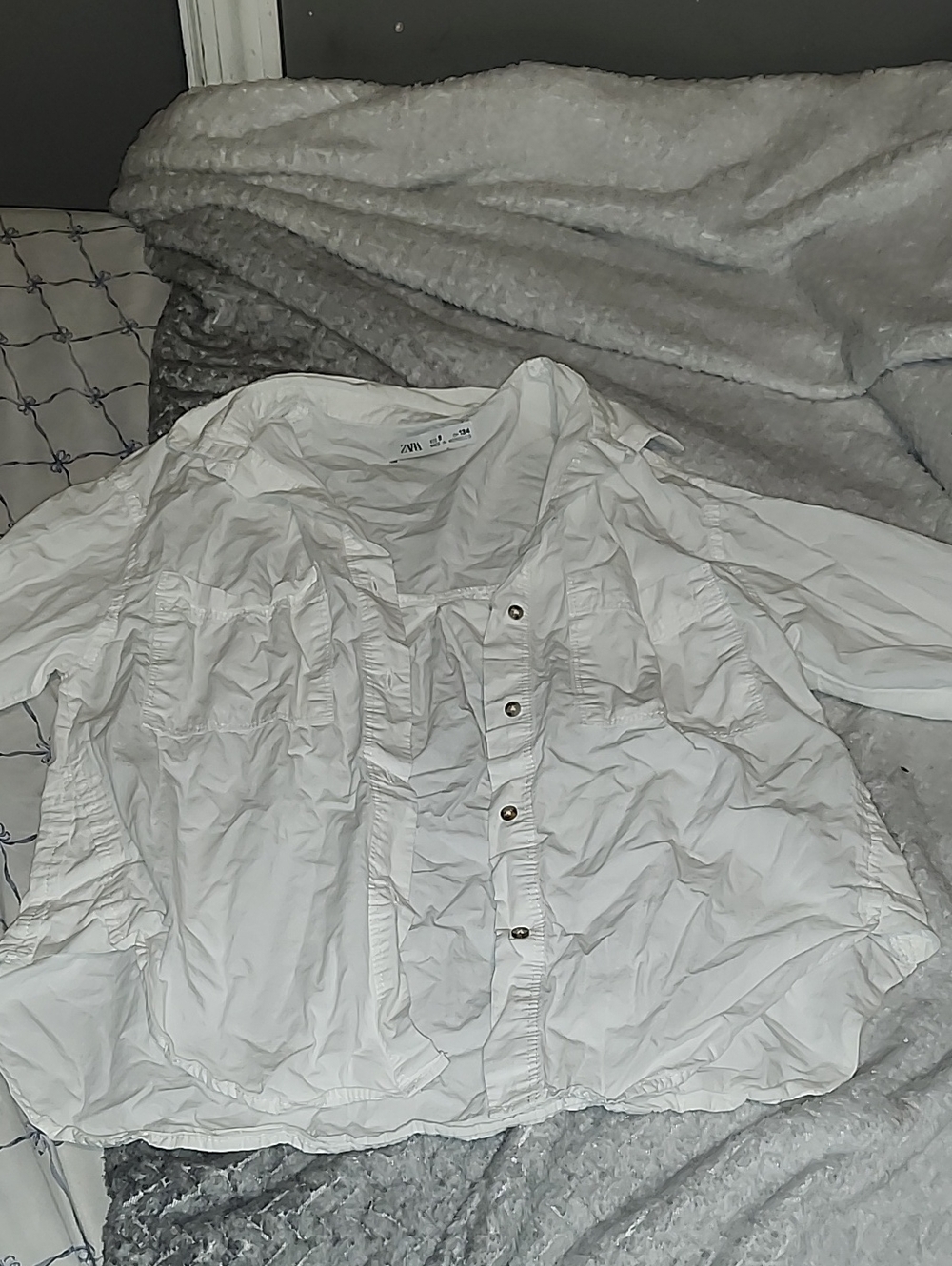 Zara White Girls' Button-Front Lightweight Shirt